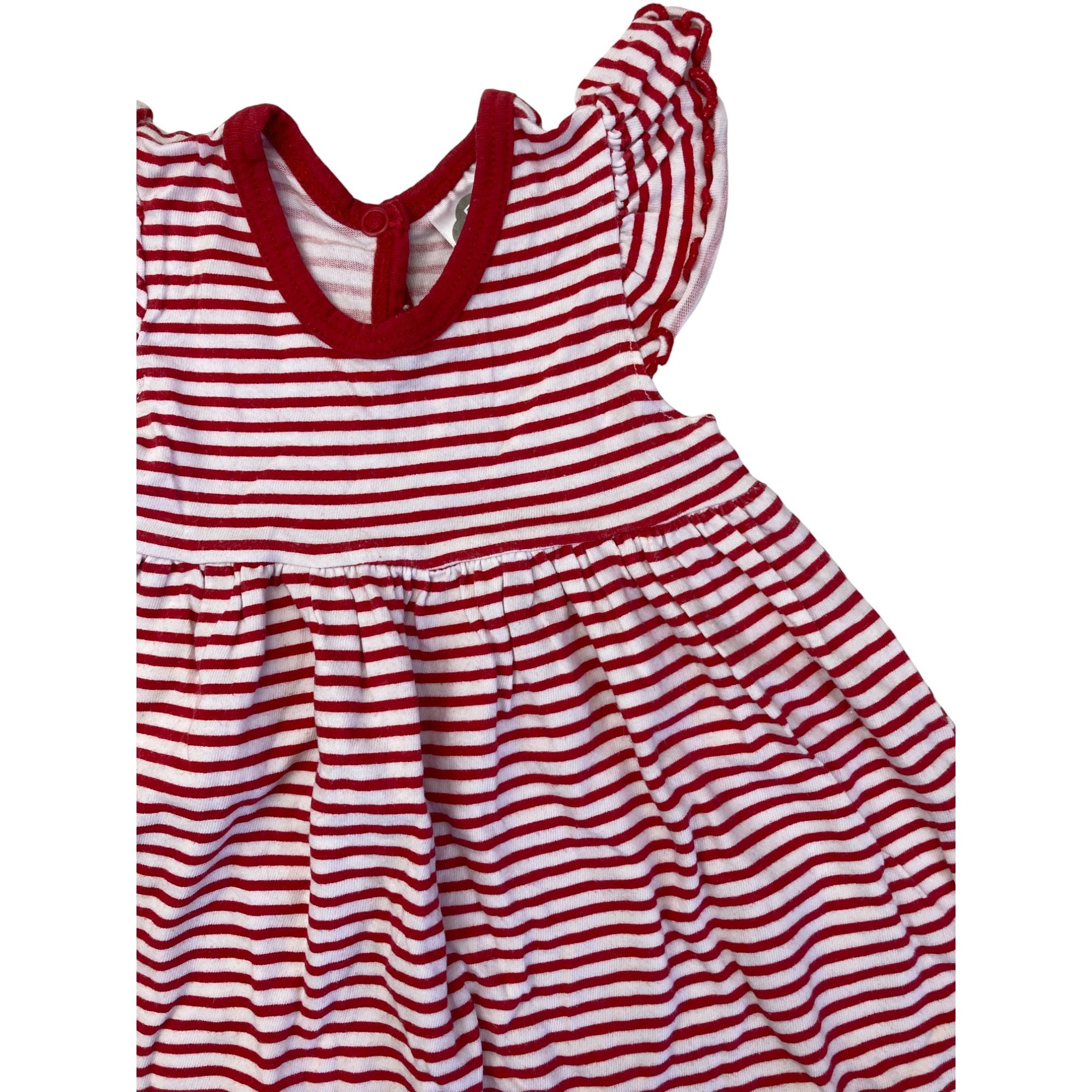 3-6M Red & White Stripe Flutter Sleeve Dress - Tiny Tots
