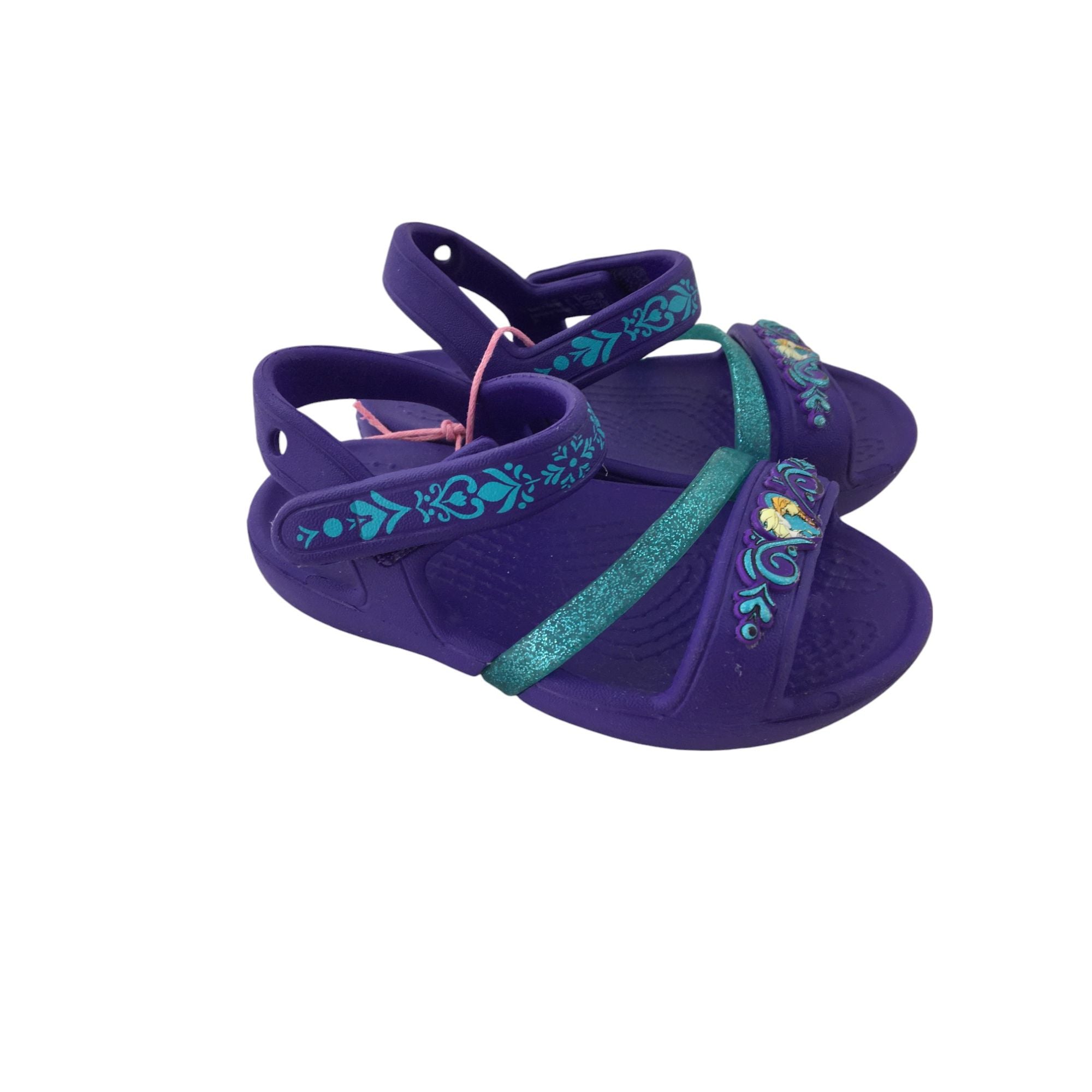 Size C4 - Purple & Aqua Frozen Sandals - Crocs