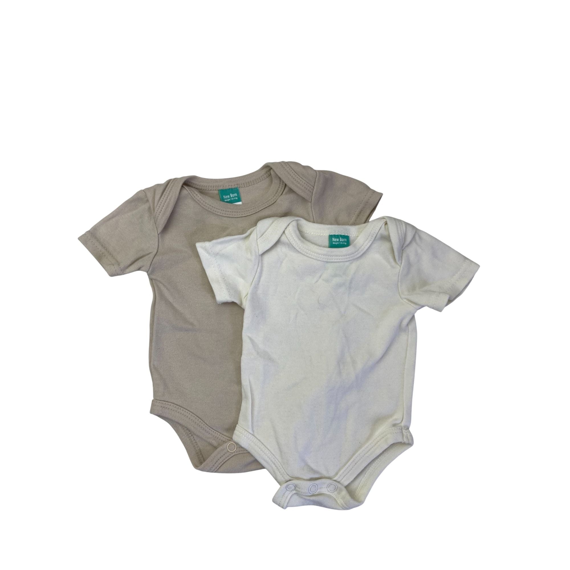 Newborn Beige & White Summer Bodysuits - Ackermans