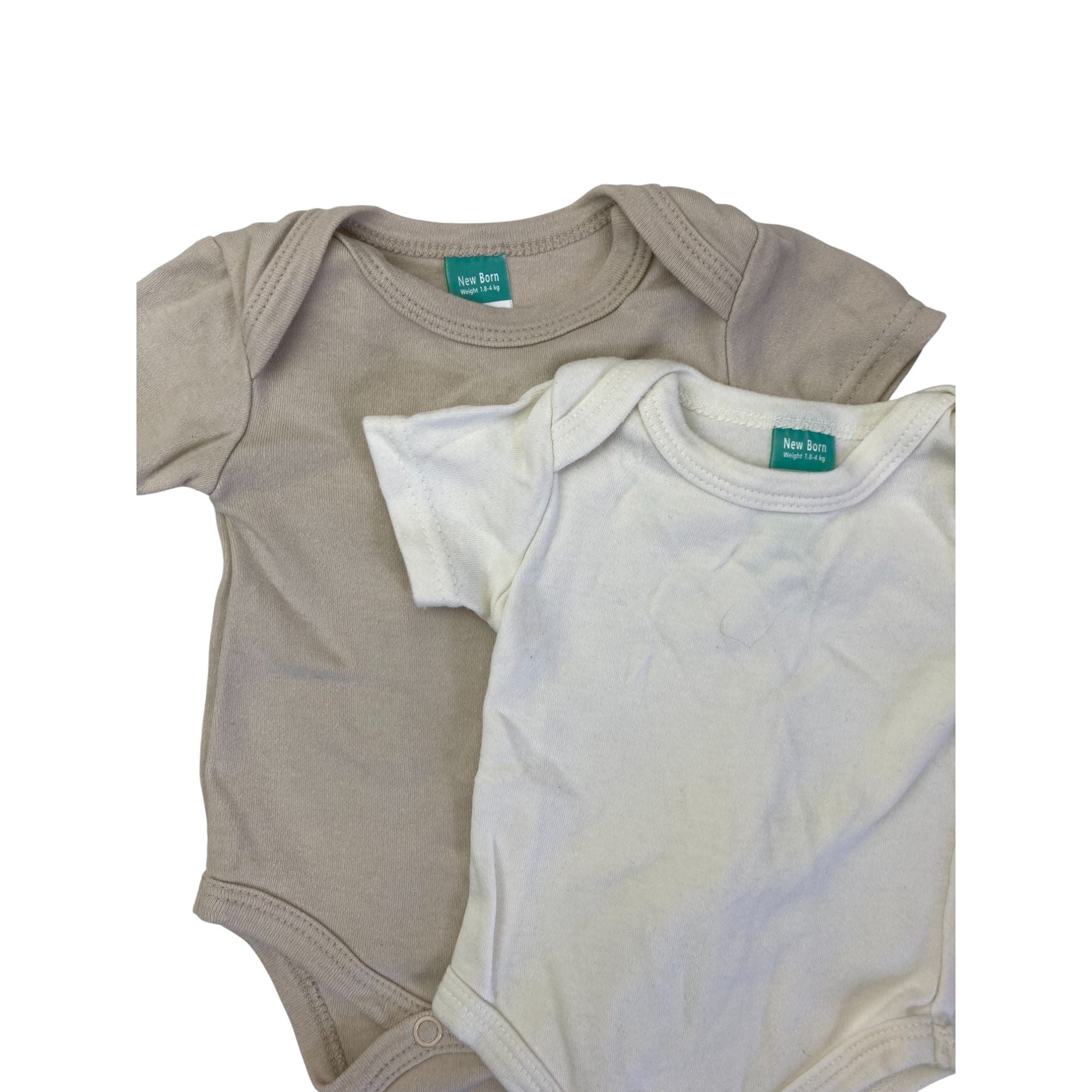 Newborn Beige & White Summer Bodysuits - Ackermans