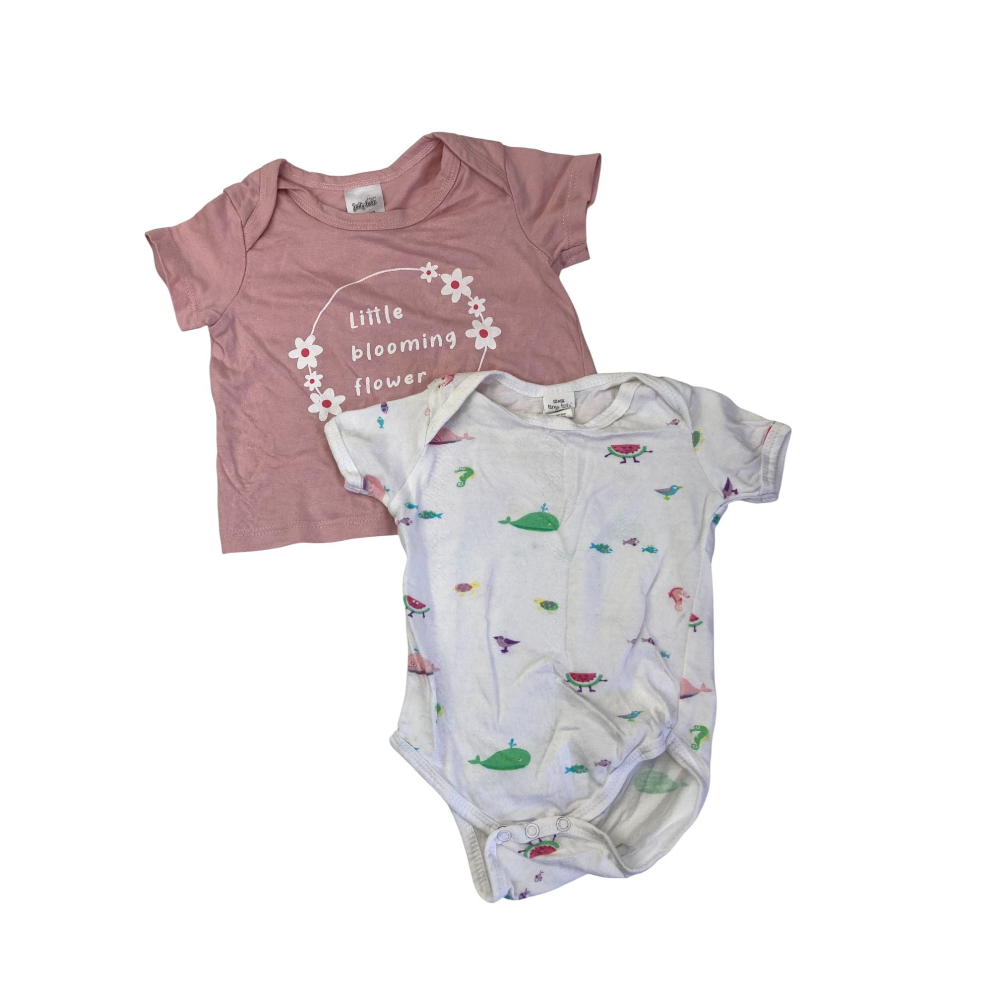 0-3M Pink T Shirt & White Bodysuit - Tiny Tots