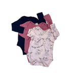 0-3M Navy Blue & Pink Long Sleeve Bodysuits - Tiny Tots