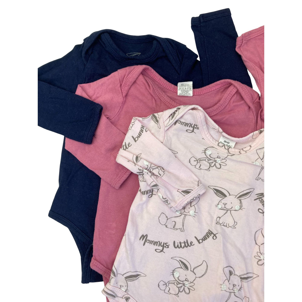 0-3M Navy Blue & Pink Long Sleeve Bodysuits - Tiny Tots