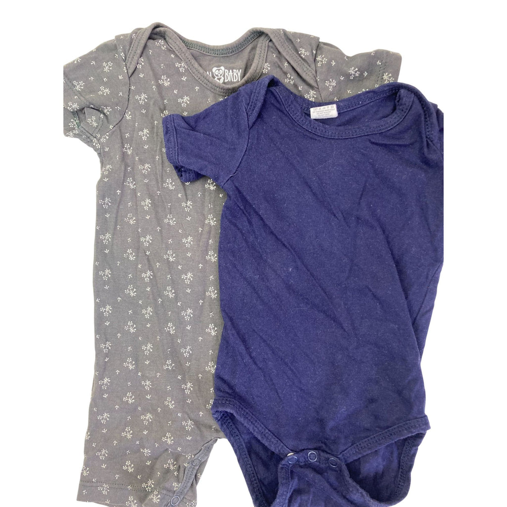 0-3M Navy Blue Bodysuit & Grey Floral Romper - Tiny Tots
