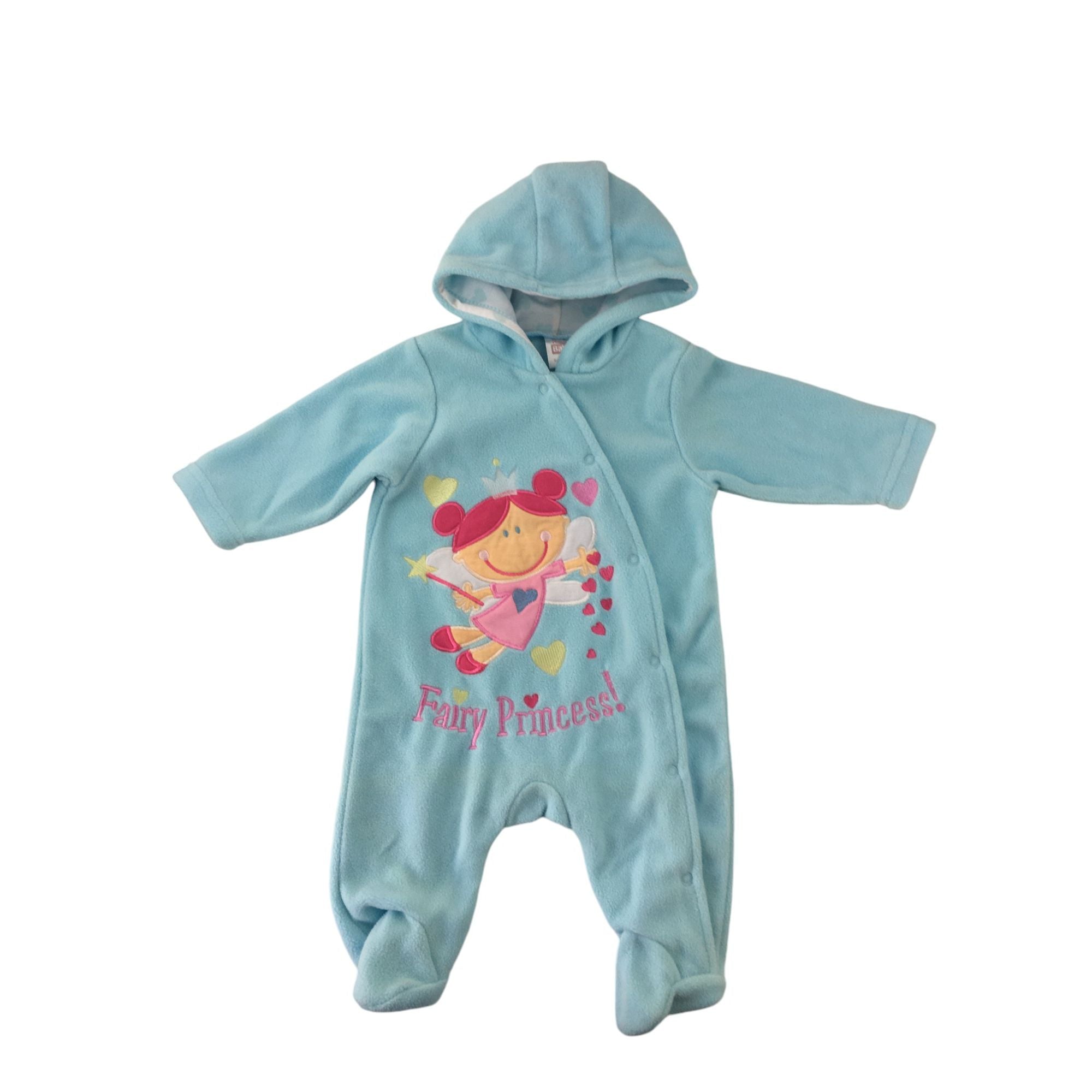 0-3M Aqua "Fairy Princess" Fleece Snap Onesie - Real