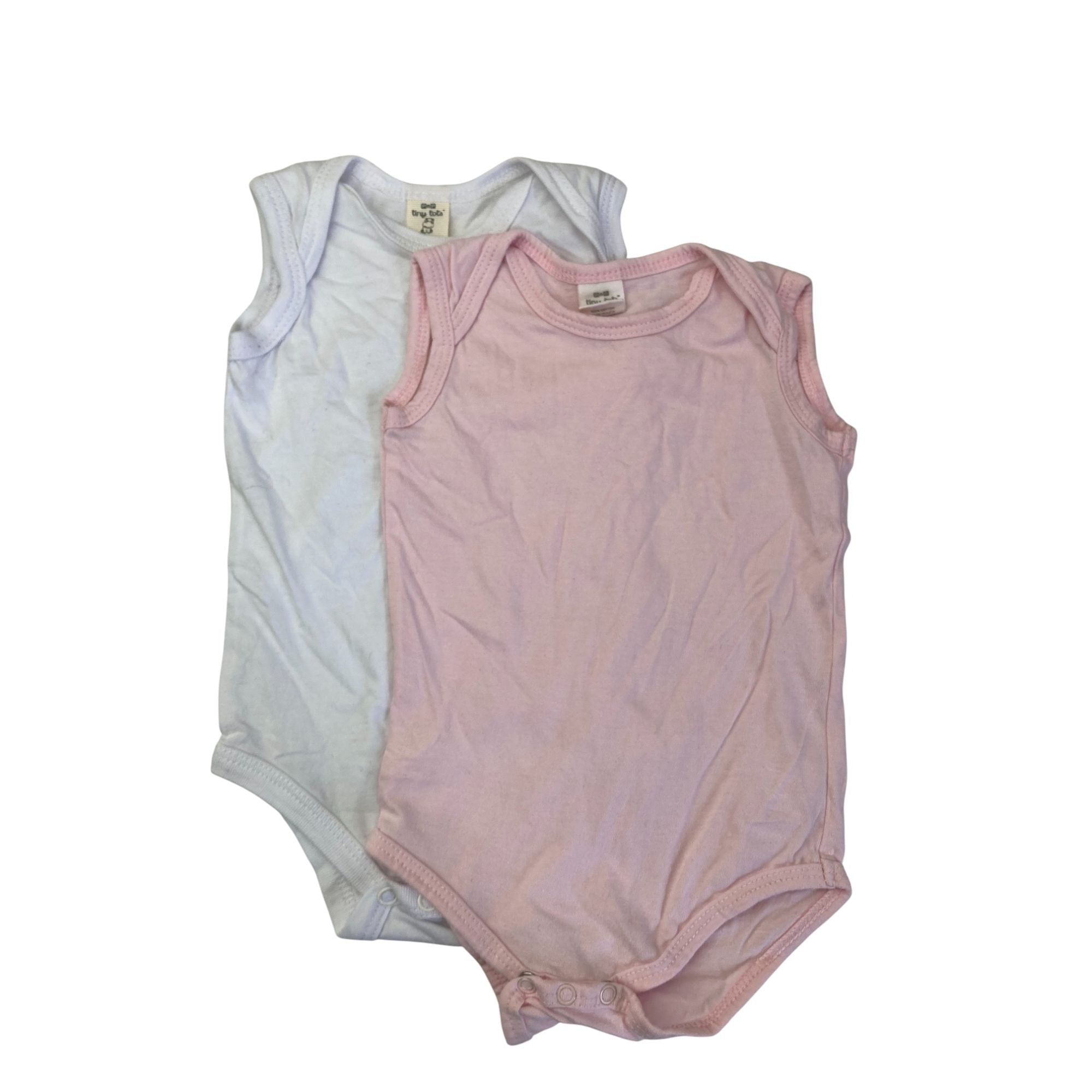 3-6M White & Light Pink Sleeveless Bodysuits - Tiny Tots
