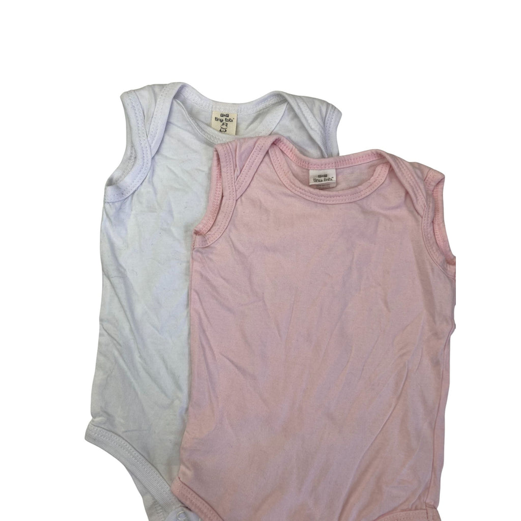3-6M White & Light Pink Sleeveless Bodysuits - Tiny Tots