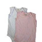 3-6M White & Light Pink Sleeveless Bodysuits - Tiny Tots