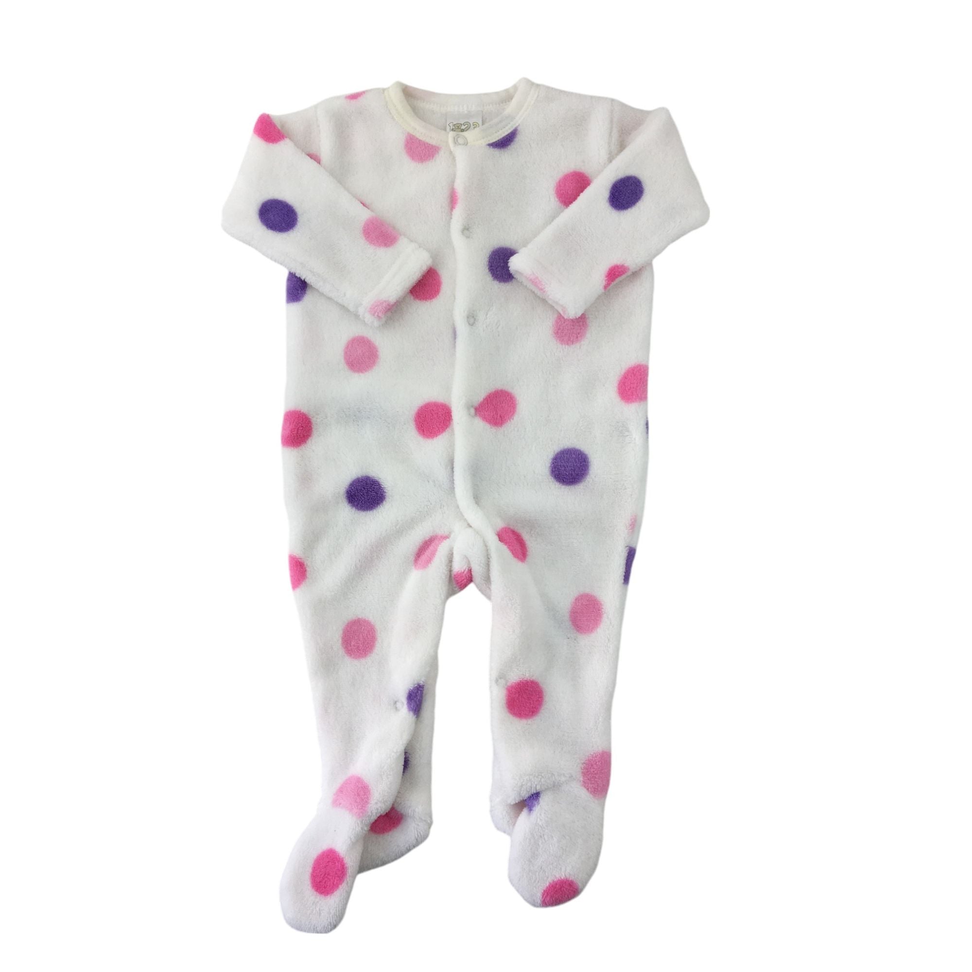 0-3M White Dotted Fleece Snap Onesie - 123