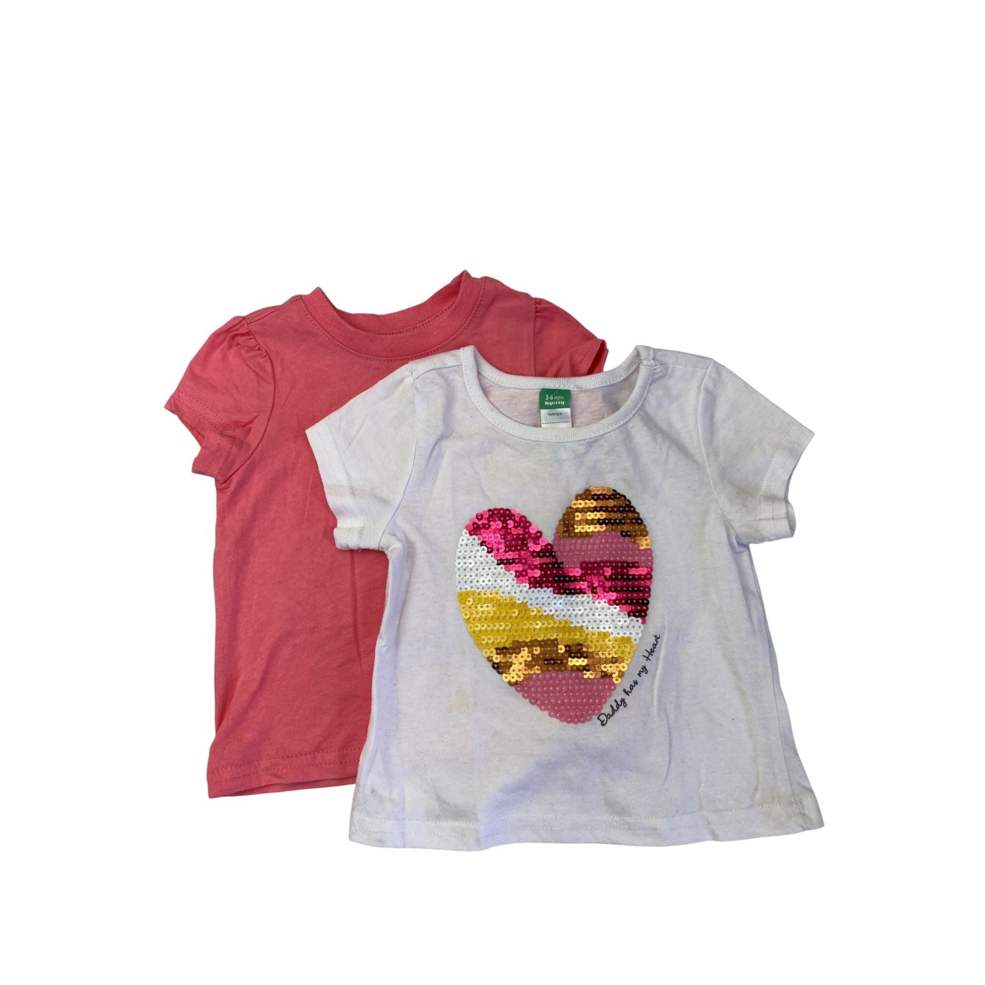 3-6M White Sequinned & Coral T Shirts - Ackermans