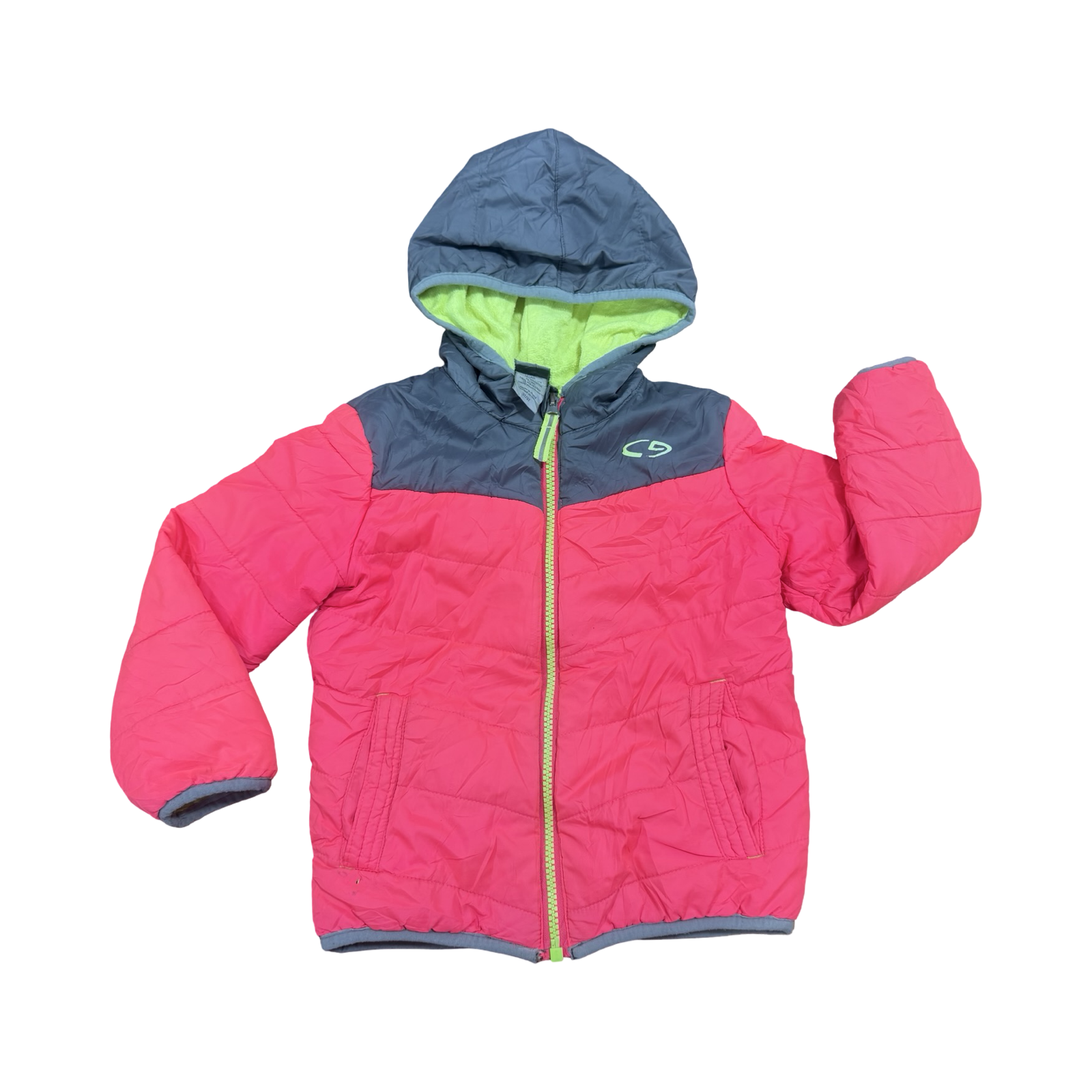 3-4 Pink, Grey & yellow puffer zipper jacket - Champion