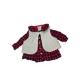 UK 3-6M Red & Grey Buffalo Check Dress & Cream Teddy Gilet - Max Studio Baby