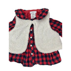 UK 3-6M Red & Grey Buffalo Check Dress & Cream Teddy Gilet - Max Studio Baby