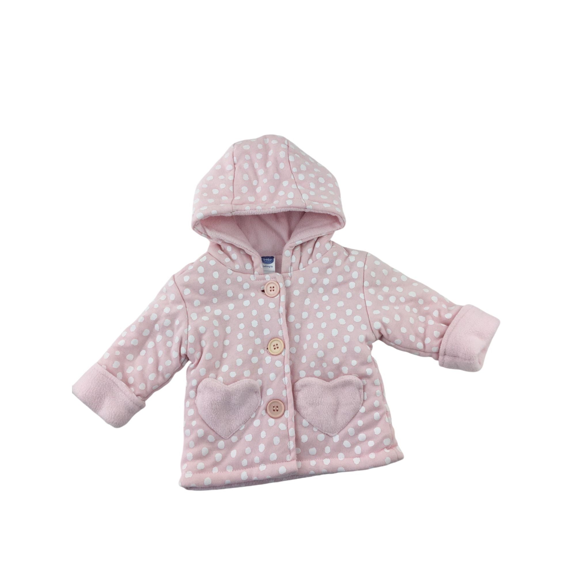 Newborn Light Pink & White Dotted Fleece Lined Jacket - Ackermans
