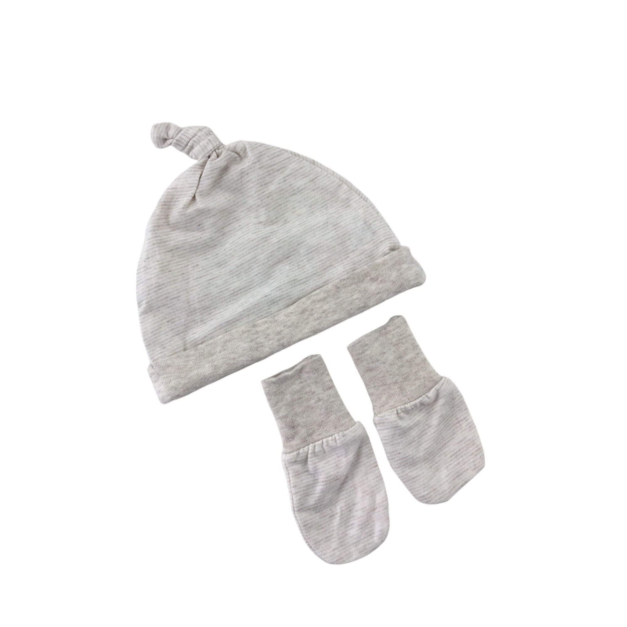 NB Beige Stripe Beanie & Mittens - Mamas & Papas