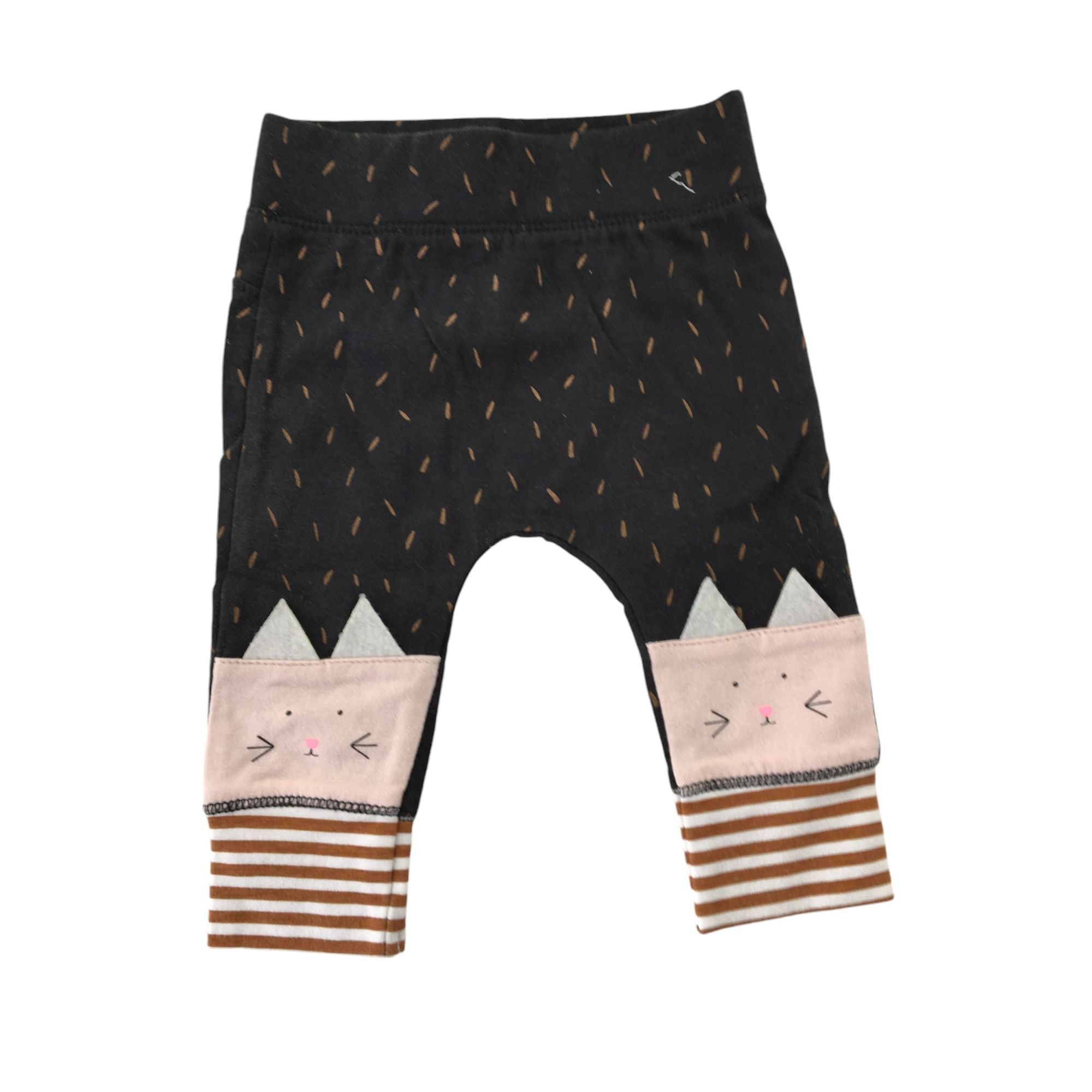 0-3M Black & Pink Sprinkle Cat Leggings - Cotton On