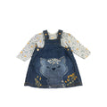 3-6M Light Blue Cat Dungaree Dress & White Floral Long Sleeve Top - Clicks