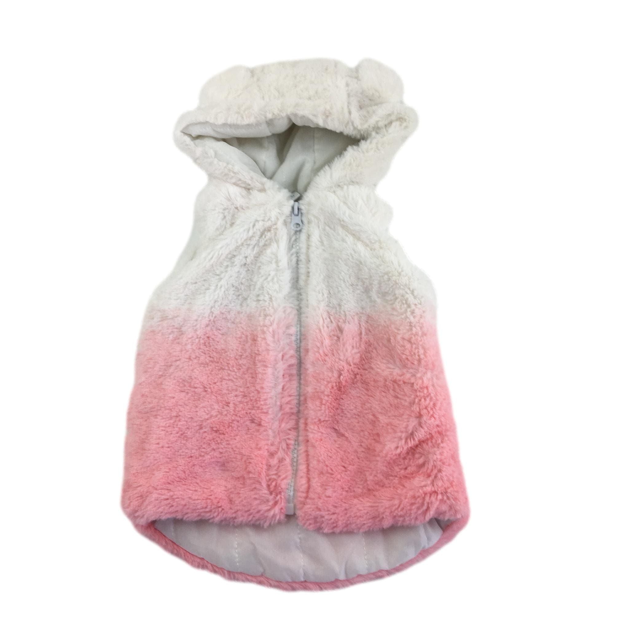 3-6M White & Pink Ombre Fleece Hooded Bodywarmer - Ackermans