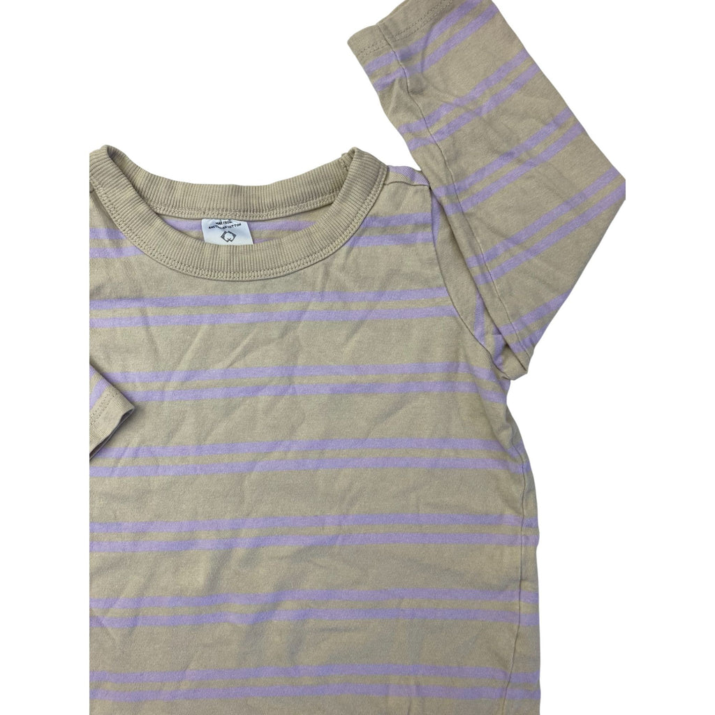 12-18M Beige & Lilac Double Stripe Long Sleeve T Shirt - Cotton On