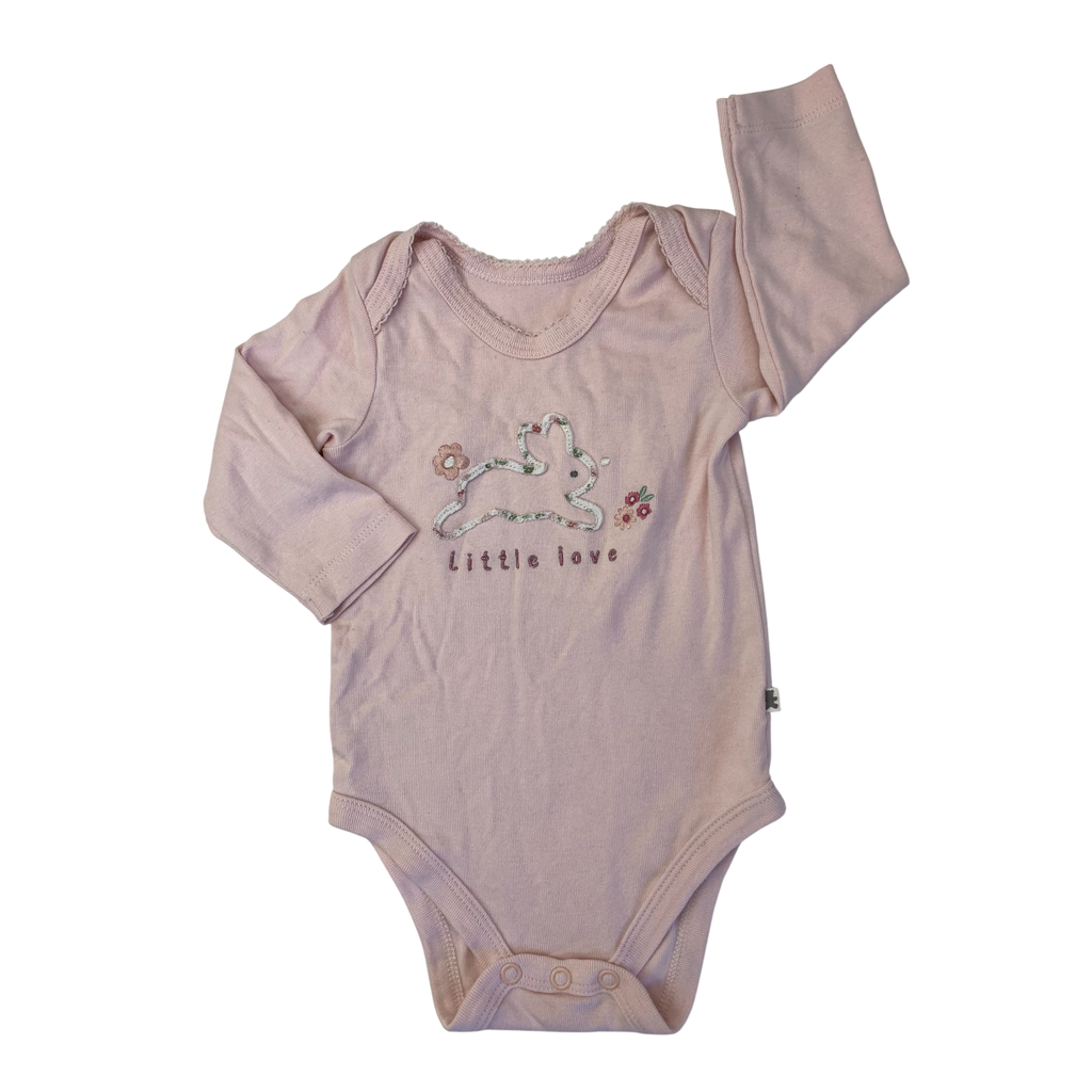 3-6M Light Pink Bunny Bodysuit & Cream Ribbed Leggings - Woolworths