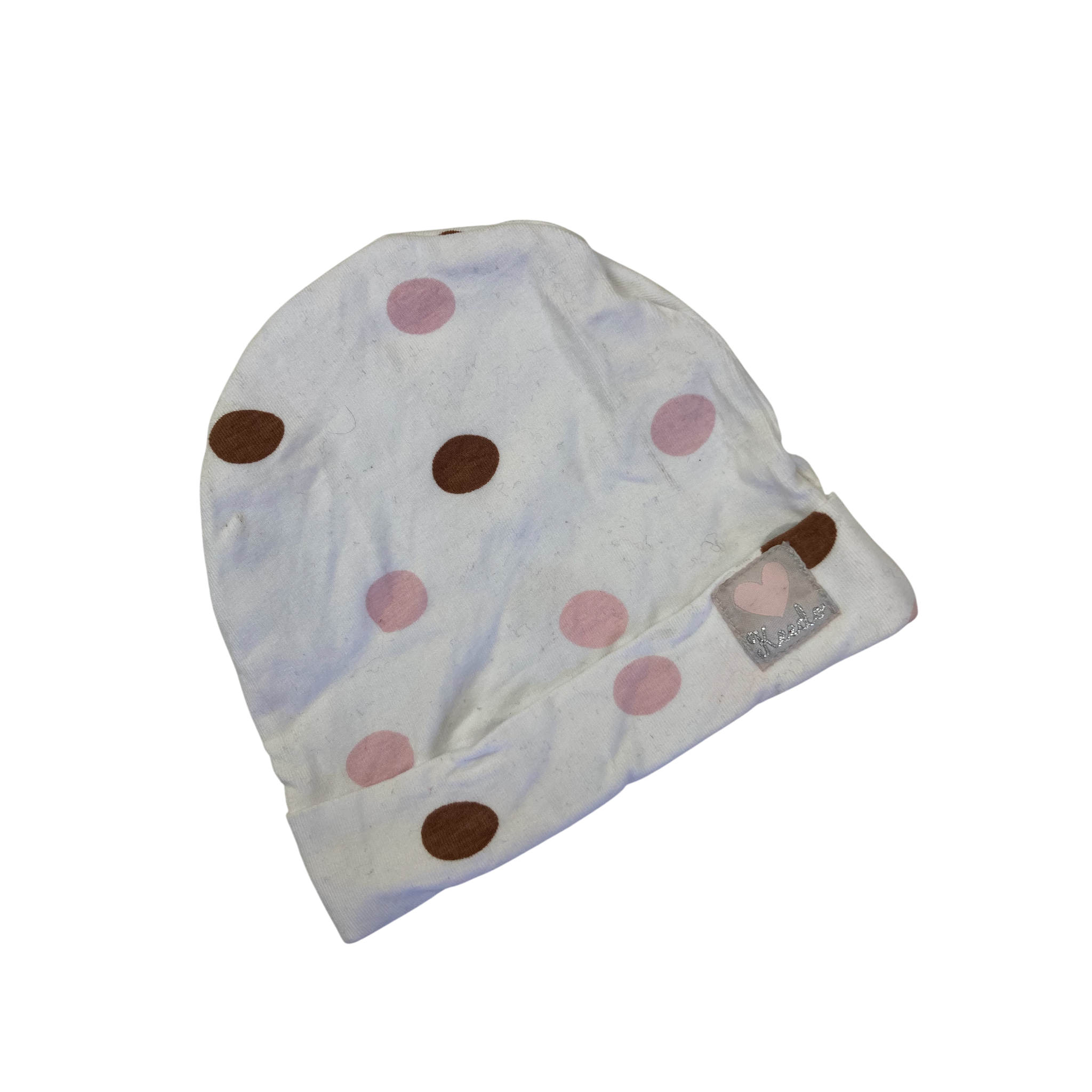 6-9M White & Pink Dotted Beanie - Keedo