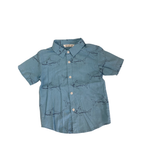 4-5Y Dusty Blue Shark Button Summer Shirt - Real