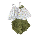 0-3M Pastel Stripe Tunic & Moss Green Ruffled Bloomer Shorts - Clicks