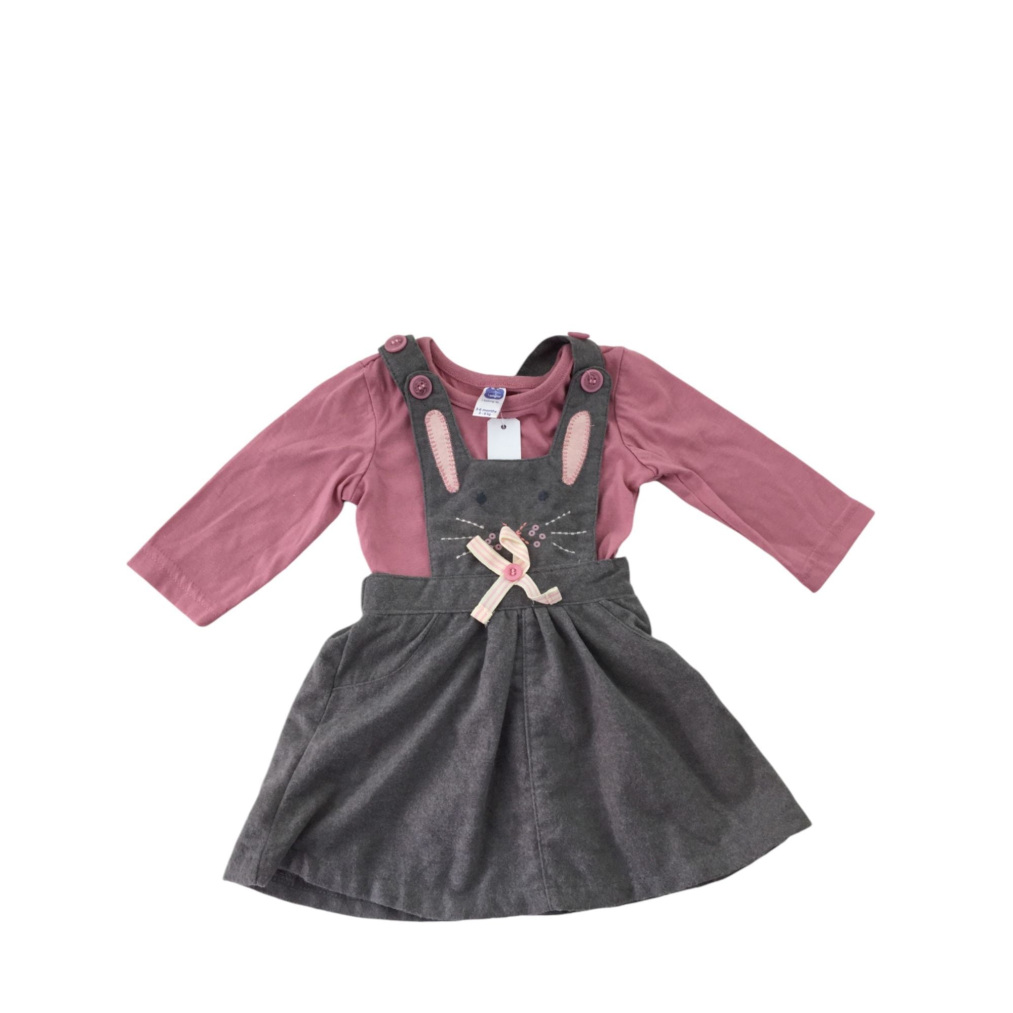 3-6M Grey Felt Mouse Pinafore Dress & Top - Ackermans