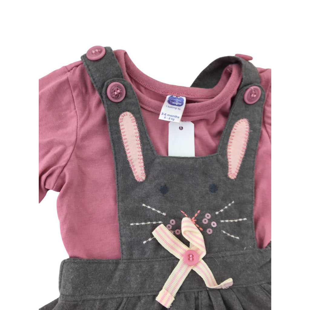 3-6M Grey Felt Mouse Pinafore Dress & Top - Ackermans