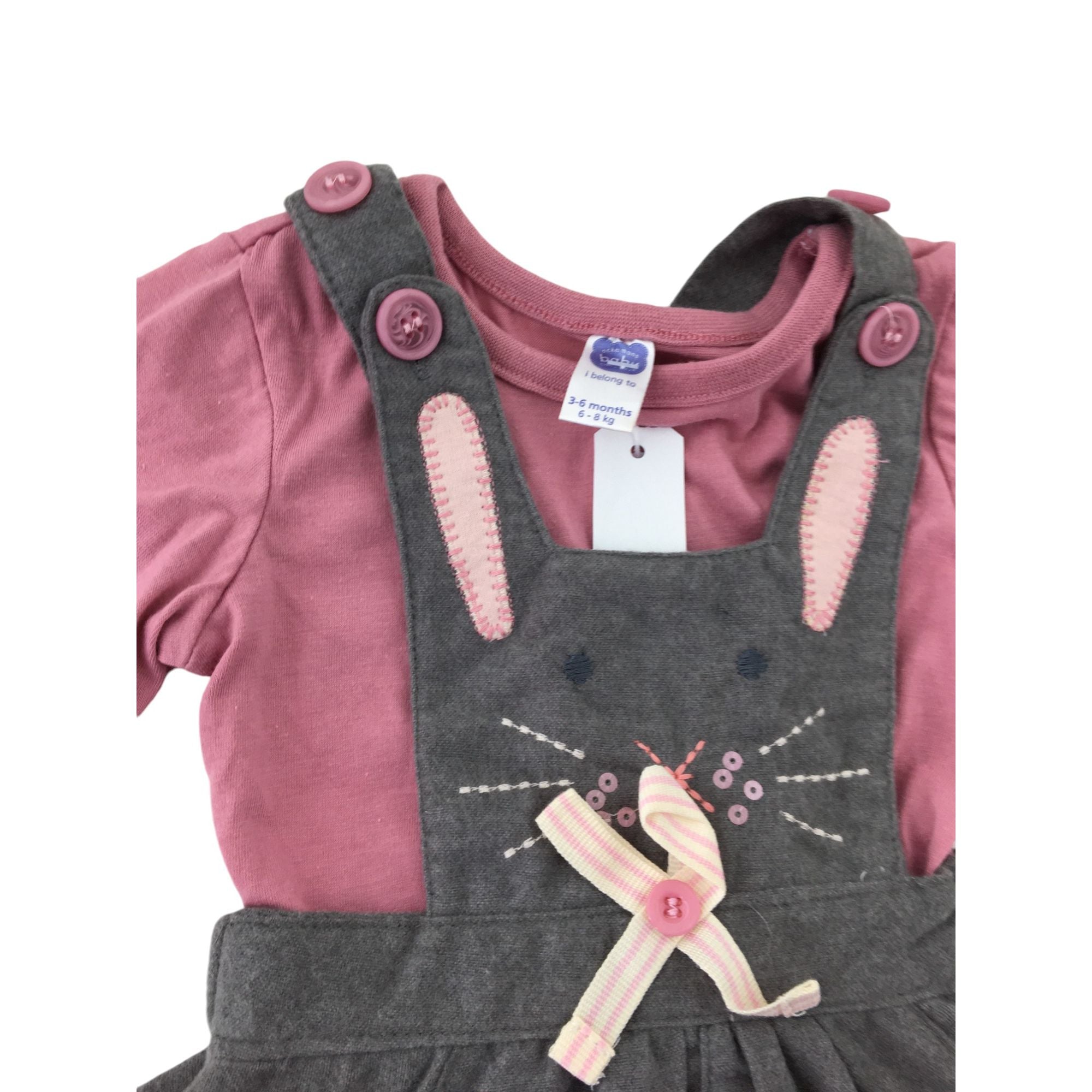 3-6M Grey Felt Mouse Pinafore Dress & Top - Ackermans