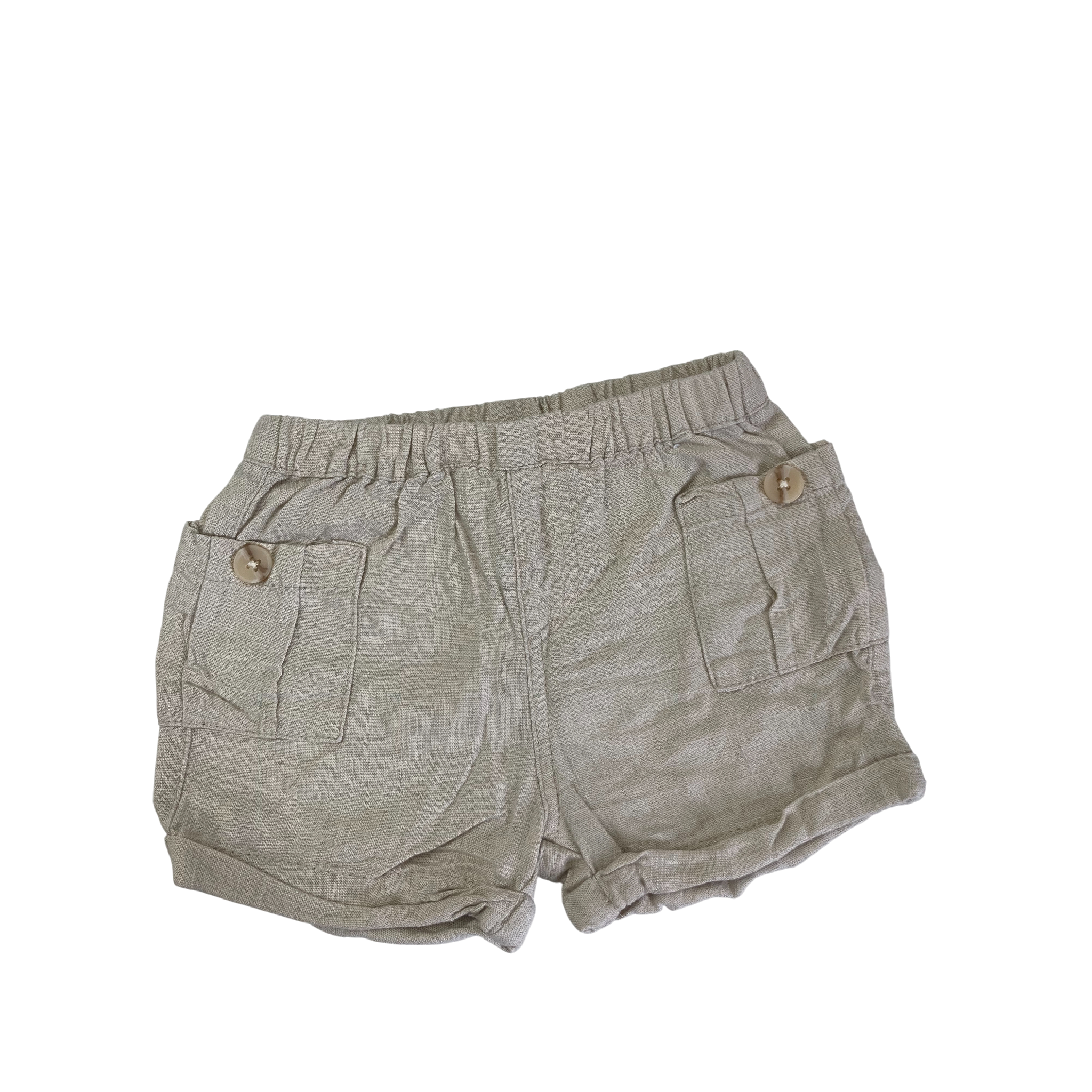 3-6M Beige Viscose-Linen Blend Shorts - Cotton On