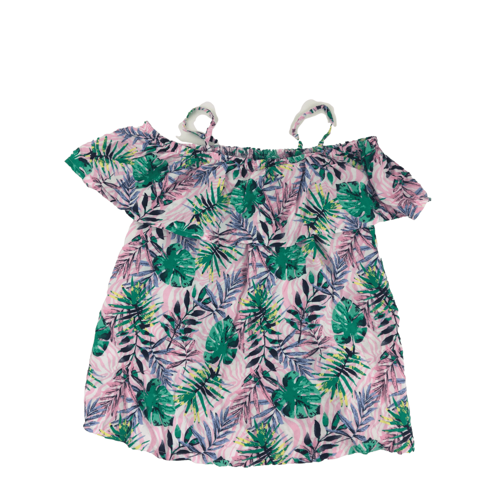 11Y Pink & Green Tropical Cold Shoulder Top - Woolworths