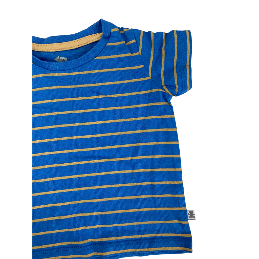 3-6M Blue & Tan Stripe T Shirt - Woolworths