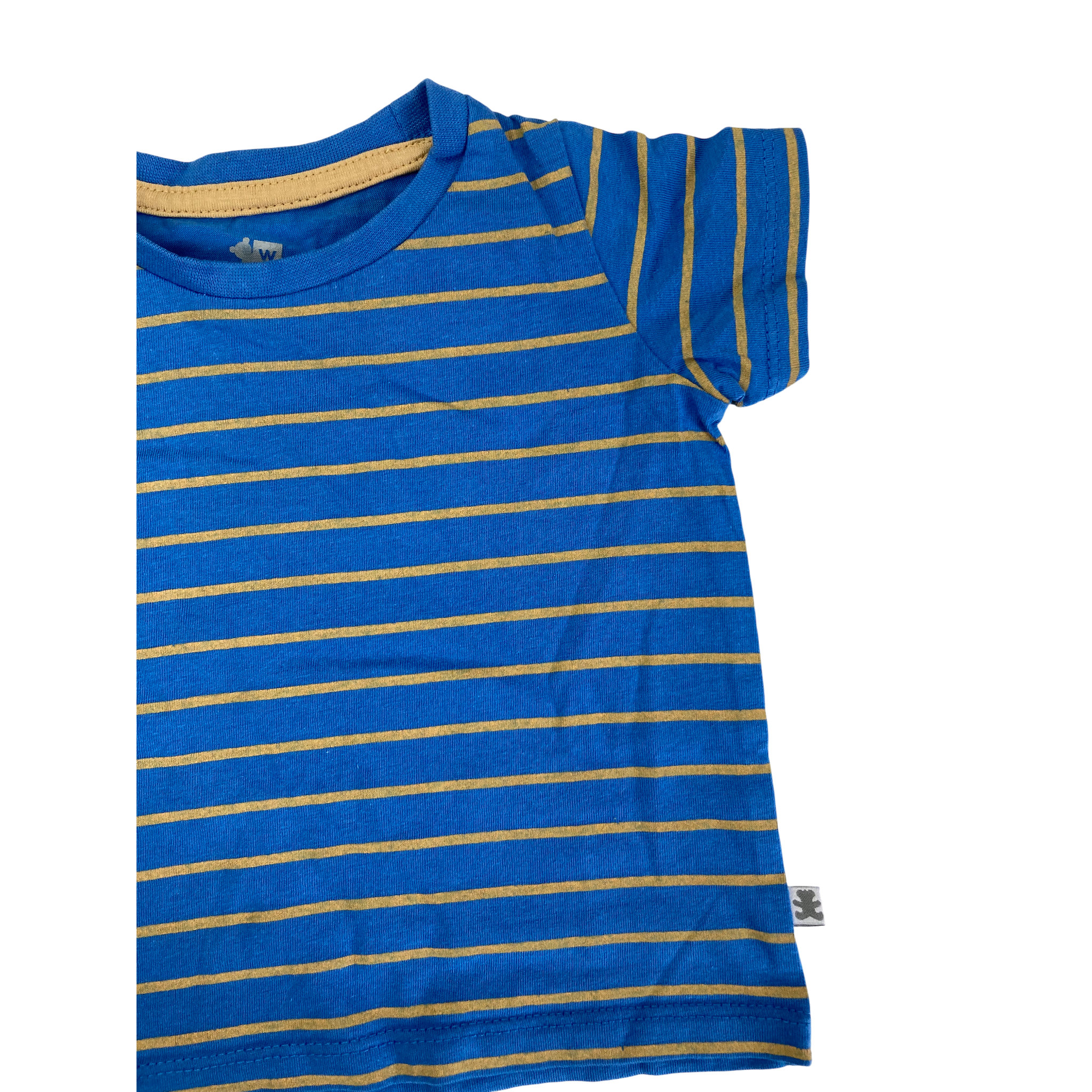 3-6M Blue & Tan Stripe T Shirt - Woolworths