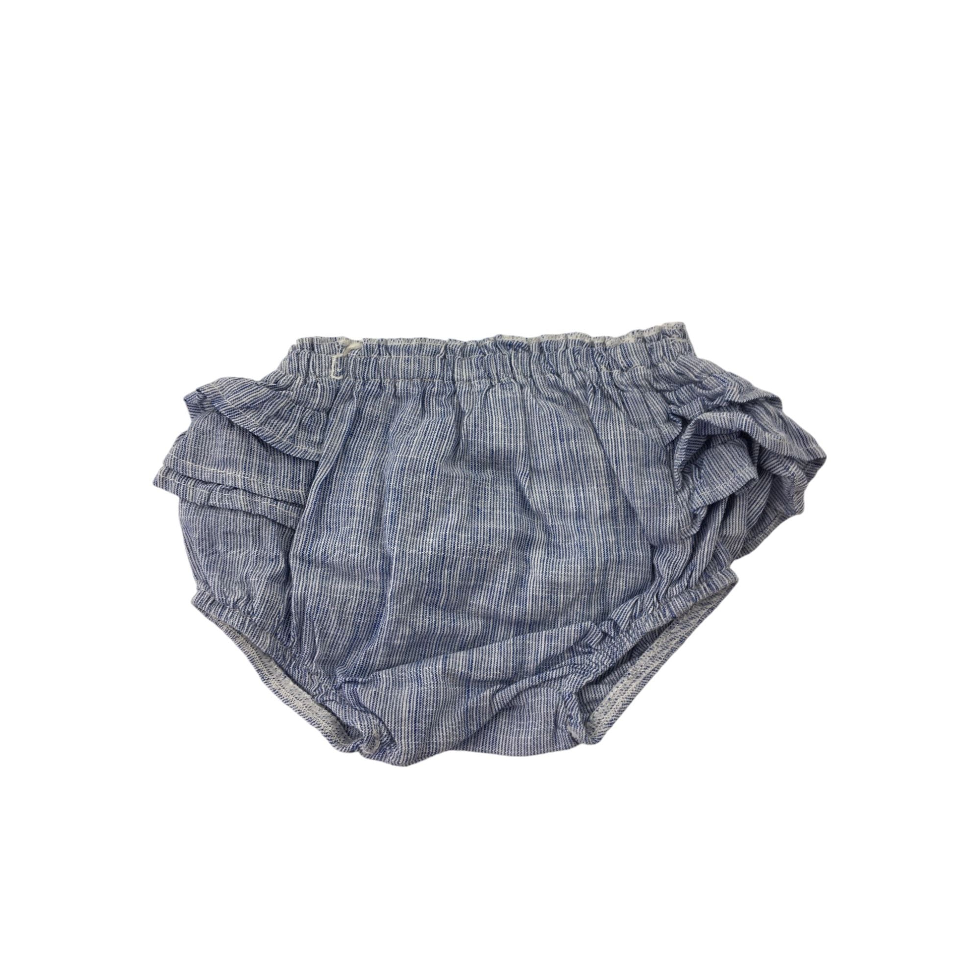 3-6M Blue Stripe Ruffled Bloomer - Clicks
