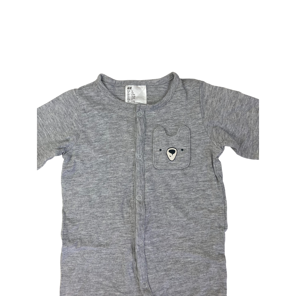UK 6-9M Grey Melange Snap Onesie - H&M