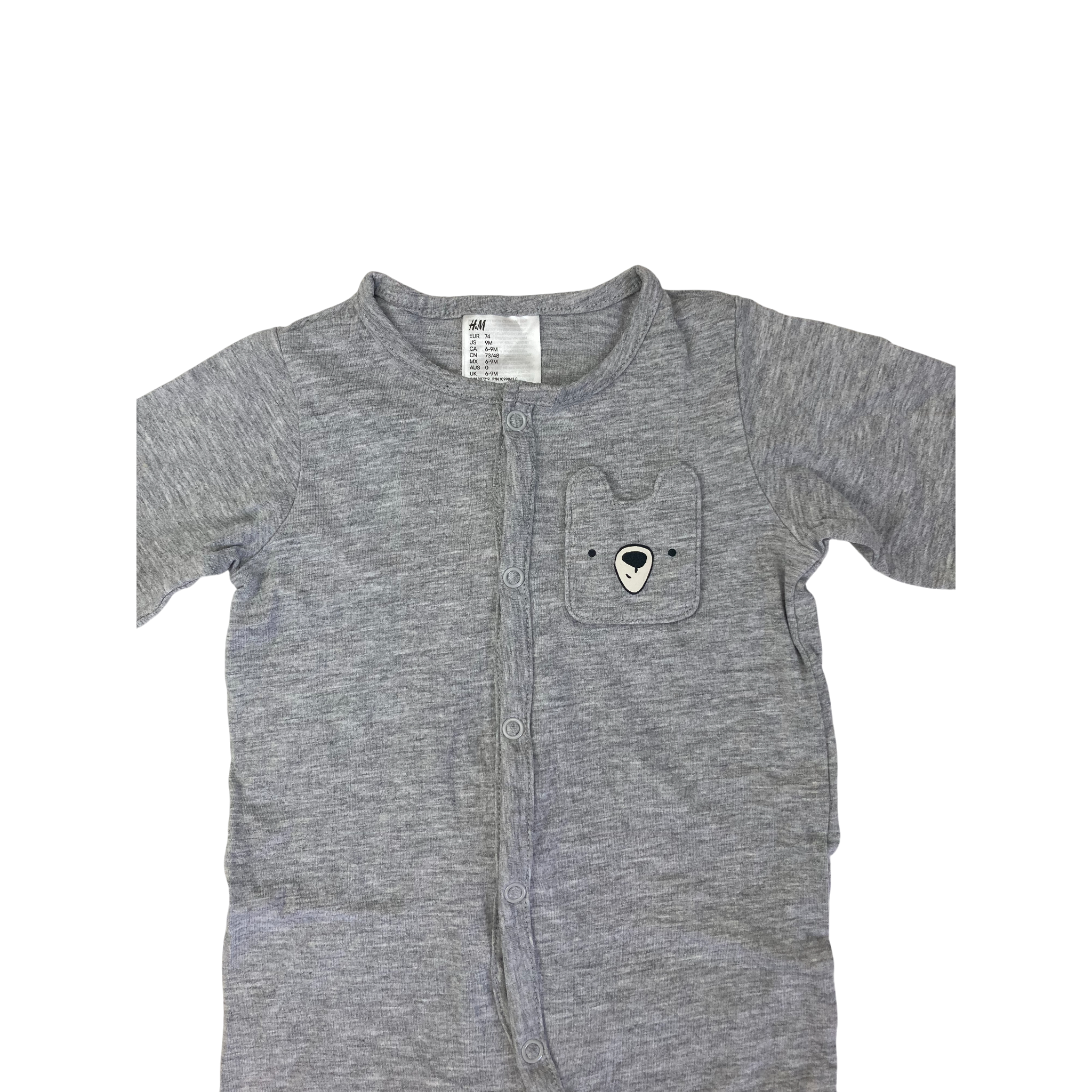 UK 6-9M Grey Melange Snap Onesie - H&M