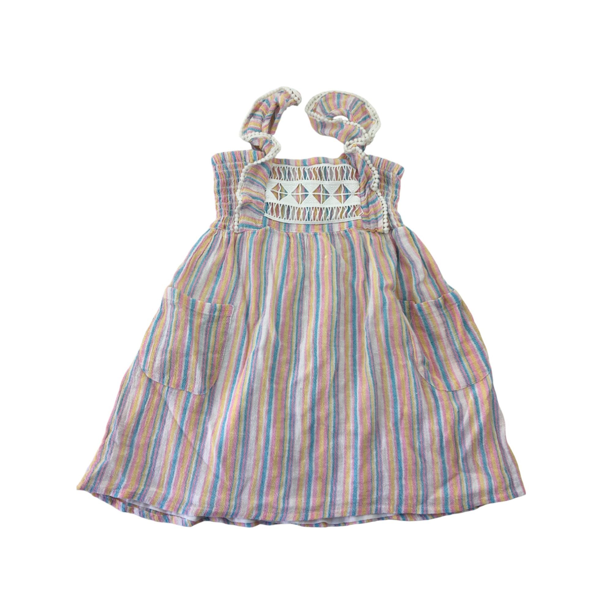1Y Pastel Stripe Frill Strap Dress - Cotton On