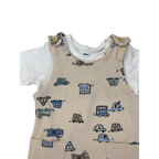 3-6M Beige Waffle Knit Car Dungaree & T Shirt - Woolworths