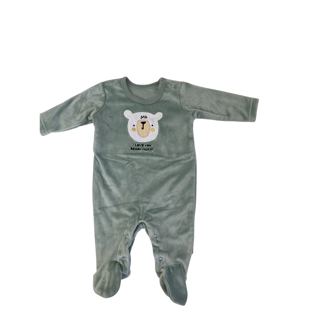 Newborn Mint Green Velour Bear Onesie - Woolworths