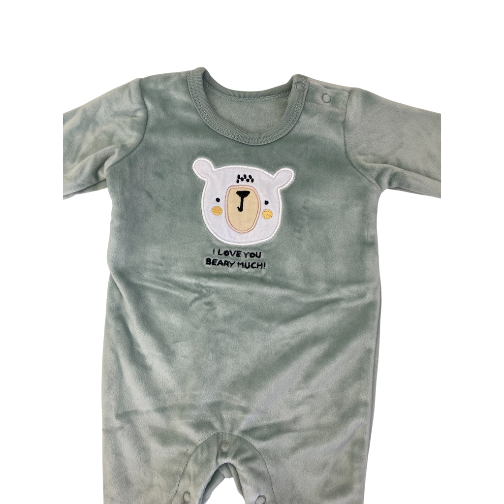 Newborn Mint Green Velour Bear Onesie - Woolworths