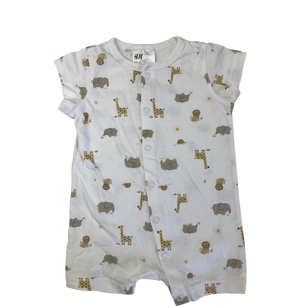 UK 2-4M White Animal Snap Romper - H&M