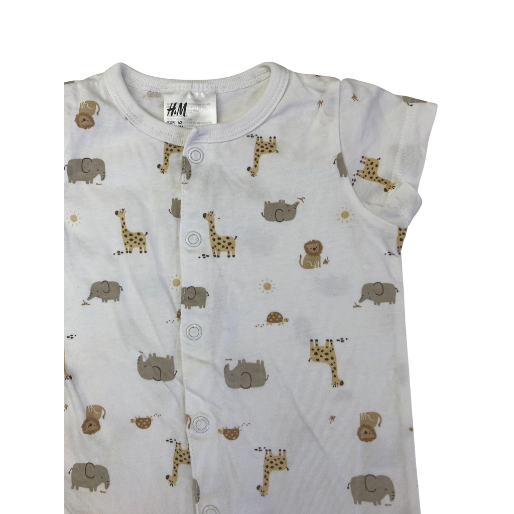 UK 2-4M White Animal Snap Romper - H&M