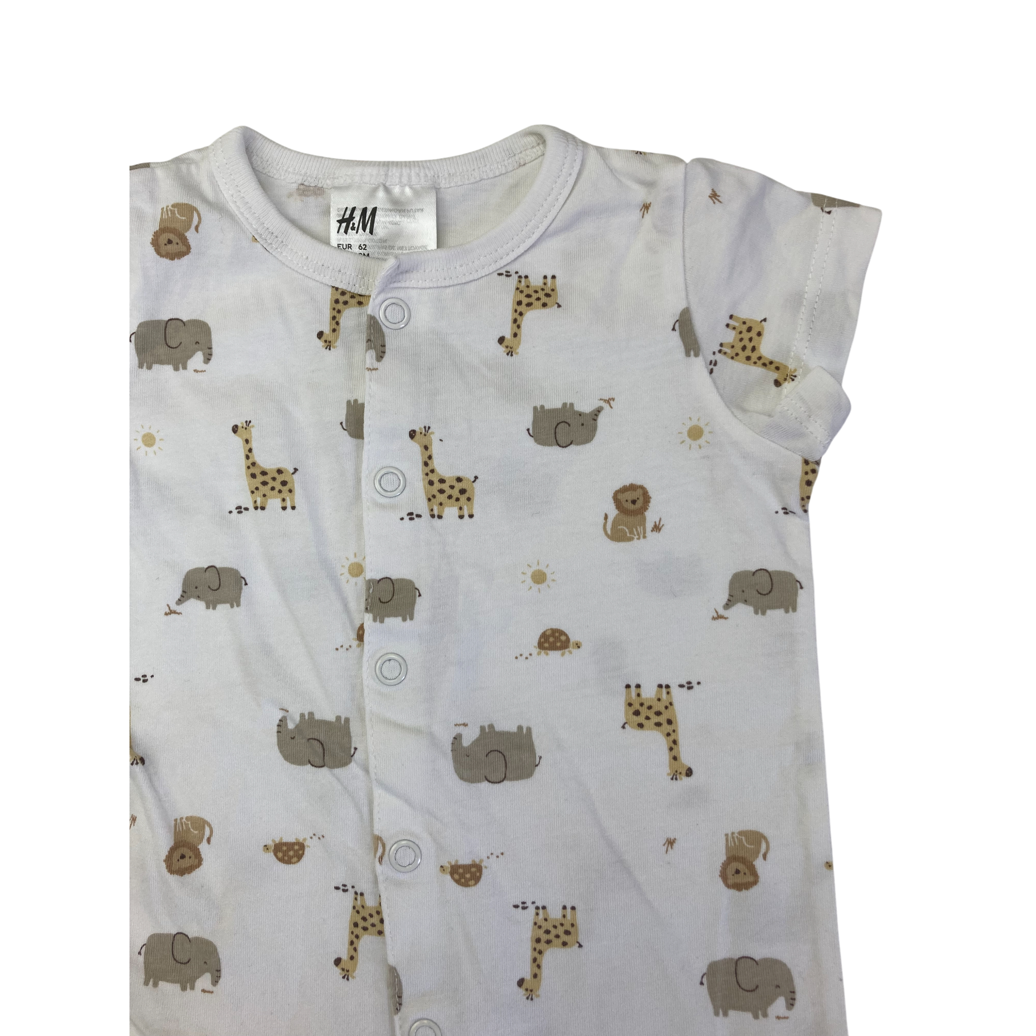 UK 2-4M White Animal Snap Romper - H&M