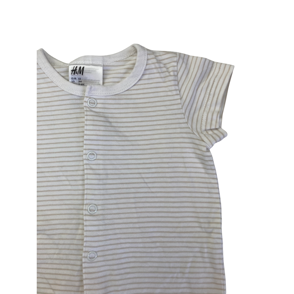 UK 2-4M White & Beige Stripe Snap Romper - H&M