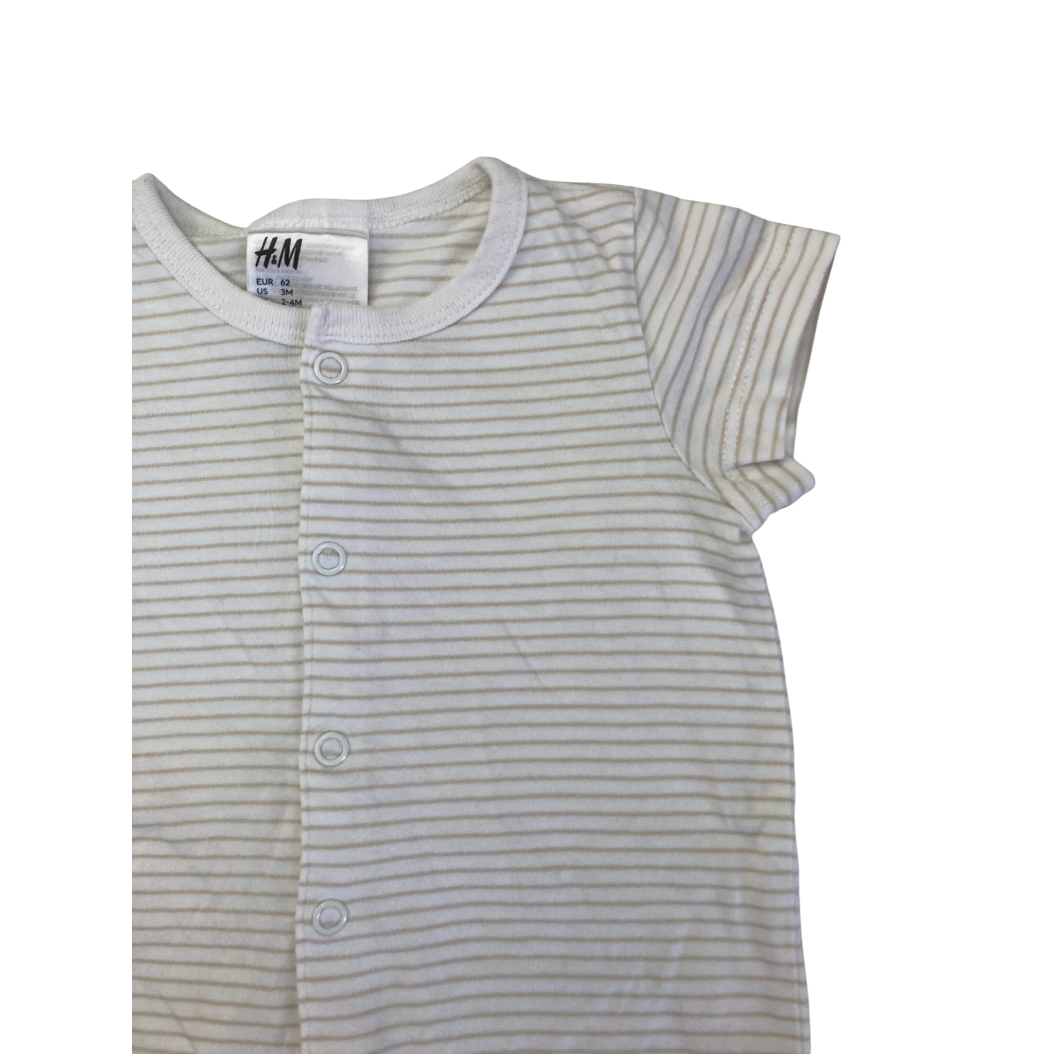UK 2-4M White & Beige Stripe Snap Romper - H&M