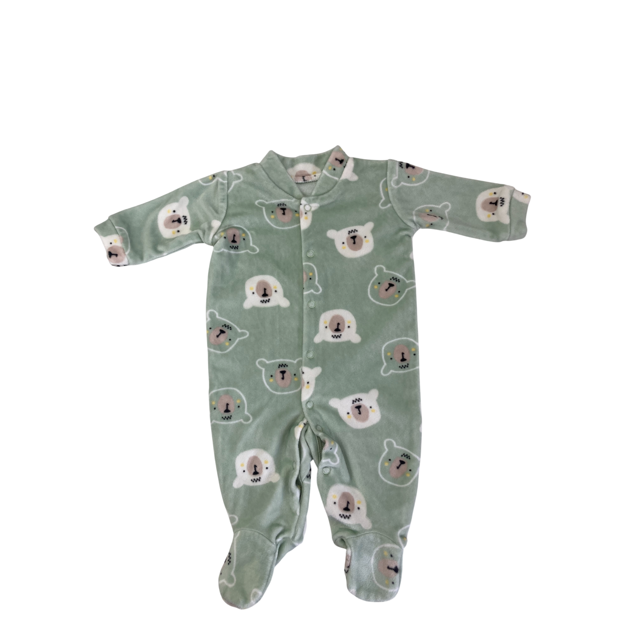 Newborn Mint Green Velour Bear Snap Onesie - Woolworths