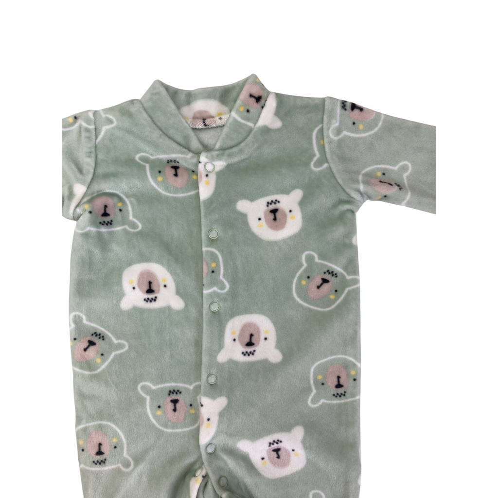 Newborn Mint Green Velour Bear Snap Onesie - Woolworths