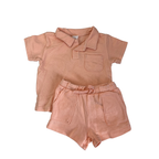UK 4-6M Coral Terry Golfer & Shorts Set - H&M