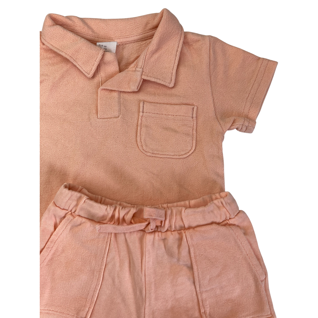 UK 4-6M Coral Terry Golfer & Shorts Set - H&M